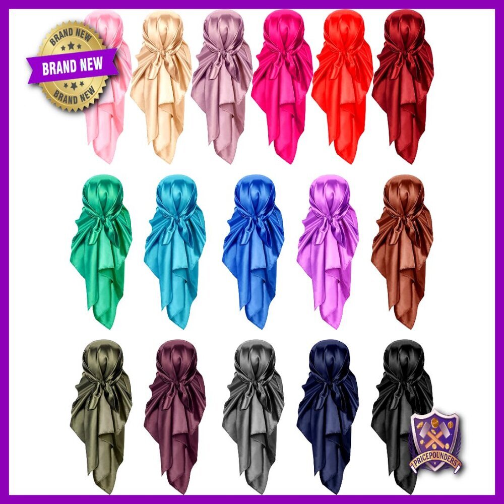 16-Piece Satin Hair Scarf Set, 35-Inch Square for Sleeping & Styling